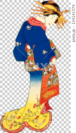一位穿著孔雀圖案和服的女子 134141374