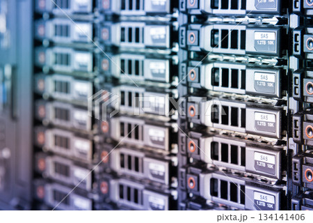 Array of data storage hard drives in internet data center Array of data storage hard drives in internet data center 134141406