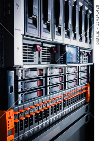 Array of data storage hard drives in internet data center Array of data storage hard drives in internet data center 134141429