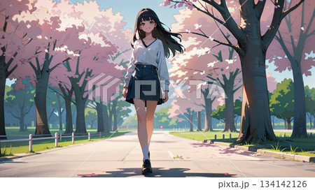 桜の下にいる女の子 134142126