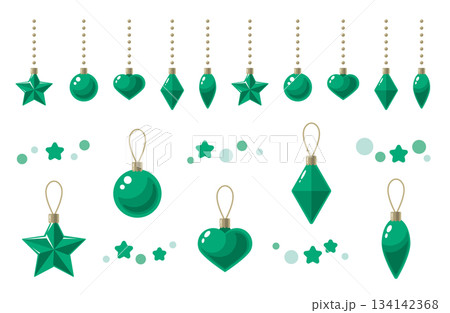 グリーンのクリスマスオーナメントのイラストセット 134142368