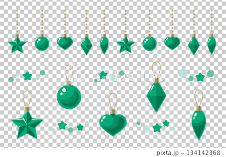 グリーンのクリスマスオーナメントのイラストセット 134142368