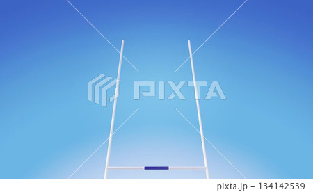 White goalposts are standing against smooth blue gradient sky, minimalist flat design illustration 134142539