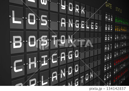 Departures list on black mechanical board Departures list on black mechanical board 134142837