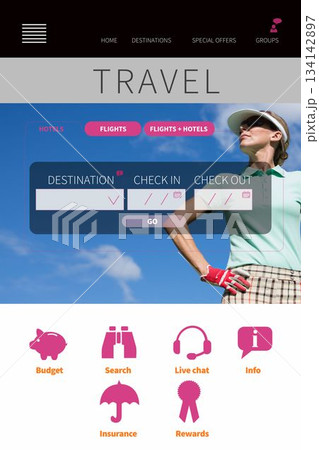 Holidays booking app with people in backdrop Holidays booking app with people in backdrop 134142897