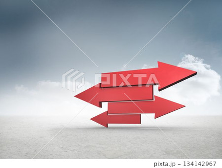 Red arrows in a desert landscape Red arrows in a desert landscape 134142967