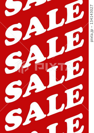 Repeated SALE lettering is filling flat design red backdrop, showcasing bold white diagonal text 134143027