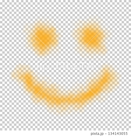 Glowing orange smiley face with soft fluffy smoke texture isolated on transparent background 134143055