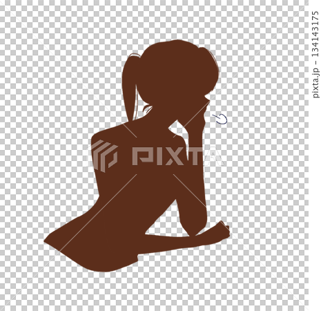 考え事をしている女性　溜息　影絵 134143175