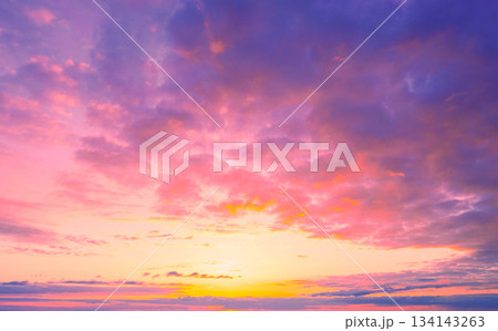 Colorful cloudy sky at sunset. Gradient color. Sky texture. Abstract nature background 134143263