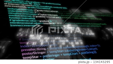 Floating code lines and glowing node cluster...のイラスト素材 [134143295] - PIXTA
