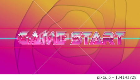 Glowing neon-styled 'GAME START' lettering shining over arcade backdrop, with neon light bars 134143729