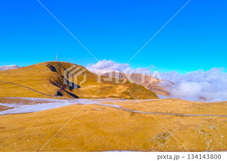 Mountain landscape on a sunny day in autumn. View from above of mountains valley Pyrenees, Andorra, Europe 134143800