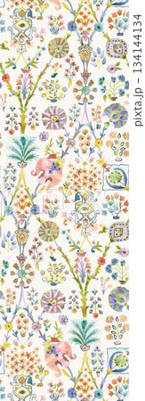 Assorted floral geometric and heart pattern panel designs in soft pastel colors Assorted floral geometric and heart pattern panel designs in soft pastel colors 134144134