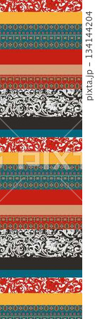 Assorted floral geometric and heart pattern panel designs in soft pastel colors 134144204