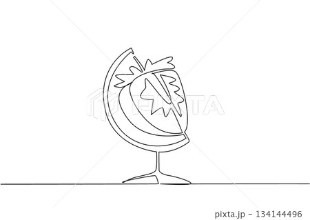 Symbolic continuous line draw illustration of a strawberry globe sliced in half, design for World Food Safety Day, highlighting safe food, nutrition, agriculture, and sustainability in a global health 134144496