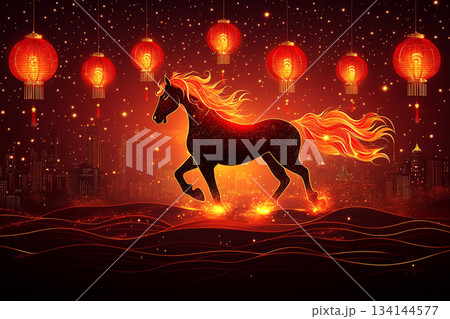 Vibrant Chinese New Year Celebration with Lanterns and Fireworks. AI Vibrant Chinese New Year Celebration with Lanterns and Fireworks. AI 134144577