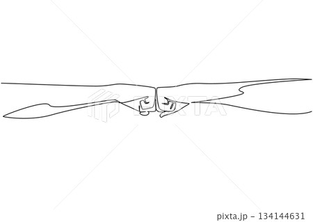 Continuous line drawing of two hands doing a fist bump, symbolizing respect, unity, and partnership on Race Unity Day. Perfect for equality and diversity concept artwork. Continuous line drawing of two hands doing a fist bump, symbolizing respect, unity, and partnership on Race Unity Day. Perfect for equality and diversity concept artwork. 134144631