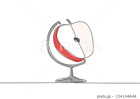 Minimalist continuous line drawing of a globe with a sliced apple. A nature and health concept for World Food Safety Day, promoting global food standards and healthy eating. Minimalist continuous line drawing of a globe with a sliced apple. A nature and health concept for World Food Safety Day, promoting global food standards and healthy eating. 134144644