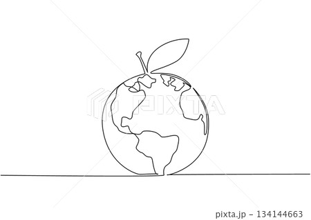 Single line drawing of an orange shaped as a world globe, representing global food health, food safety, and environmental protection for World Food Safety Day science based international event 134144663