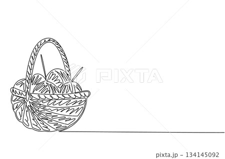 Charming continuous line drawing of a woven basket filled with yarn balls and knitting needles, celebrating Worldwide Knit in Public Day, symbolizing craft, creativity, and shared tradition. Charming continuous line drawing of a woven basket filled with yarn balls and knitting needles, celebrating Worldwide Knit in Public Day, symbolizing craft, creativity, and shared tradition. 134145092