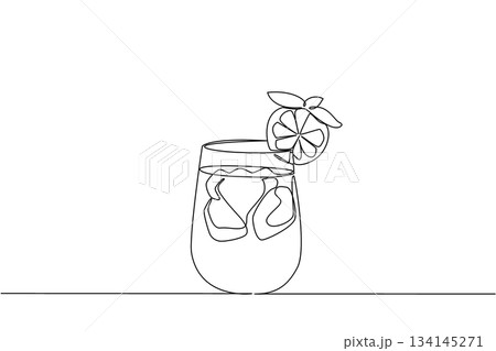 Minimalist continuous line drawing of iced tea with lemon slice and ice cubes, celebrating National Iced Tea Day with a nature concept, symbolizing freshness and summer energy. Minimalist continuous line drawing of iced tea with lemon slice and ice cubes, celebrating National Iced Tea Day with a nature concept, symbolizing freshness and summer energy. 134145271
