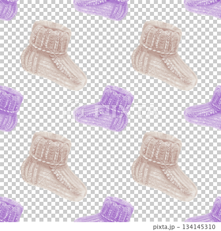 Beige and purple knitted socks in seamless pattern for World Prematurity Day awareness.Watercolor illustration for baby products,charity projects,medical campaigns,supportive social media content Beige and purple knitted socks in seamless pattern for World Prematurity Day awareness.Watercolor illustration for baby products,charity projects,medical campaigns,supportive social media content 134145310