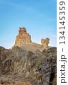 Wide shot of rock towers in desert under clear blue sky - wild nature landscape 134145359