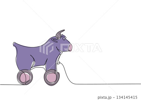Buffalo wooden wheeled toy drawn in continuous line drawing style, blending nature concept with playful minimalist design. Perfect for rustic animal art, toy illustrations, and creative decor. Buffalo wooden wheeled toy drawn in continuous line drawing style, blending nature concept with playful minimalist design. Perfect for rustic animal art, toy illustrations, and creative decor. 134145415
