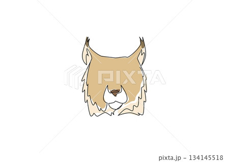One line drawing of a lynx face head in bold minimalism, focusing on distinct fur and ears. Nature concept artwork created for International Lynx Day, symbolizing animal pride and wildlife awareness. One line drawing of a lynx face head in bold minimalism, focusing on distinct fur and ears. Nature concept artwork created for International Lynx Day, symbolizing animal pride and wildlife awareness. 134145518