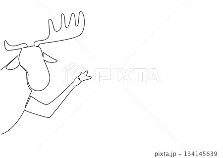 Single line drawing shows a moose waving behind leg a wall, designed as a creative nature concept for International Wildlife Day, symbolizing wilderness and animal beauty in art style. Single line drawing shows a moose waving behind leg a wall, designed as a creative nature concept for International Wildlife Day, symbolizing wilderness and animal beauty in art style. 134145639