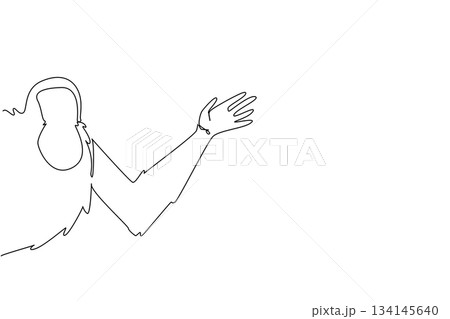 Single line drawing of an orangutan waving from behind the wall, emphasizing conservation awareness. This design concept celebrates International Orangutan Day as part of nature theme. Single line drawing of an orangutan waving from behind the wall, emphasizing conservation awareness. This design concept celebrates International Orangutan Day as part of nature theme. 134145640