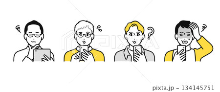スマホトラブルに困る中年男性のアイコンセット 134145751