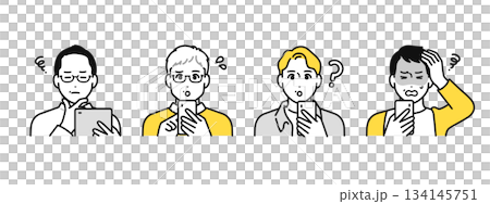 スマホトラブルに困る中年男性のアイコンセット 134145751