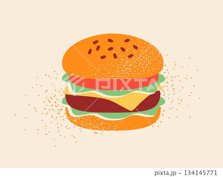 ハンバーガーのイラスト　ファストフード 134145771