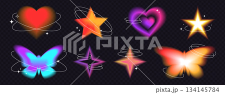 Neon blur stickers in y2k gradient style Neon blur stickers in y2k gradient style 134145784