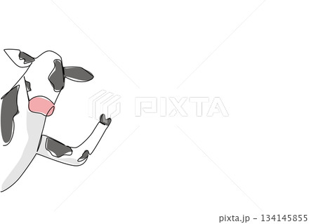 Single line drawing showcases a cow waving its hoof from behind a wall, symbolizing farming culture. A nature concept artwork themed for International Farmers Day. Single line drawing showcases a cow waving its hoof from behind a wall, symbolizing farming culture. A nature concept artwork themed for International Farmers Day. 134145855