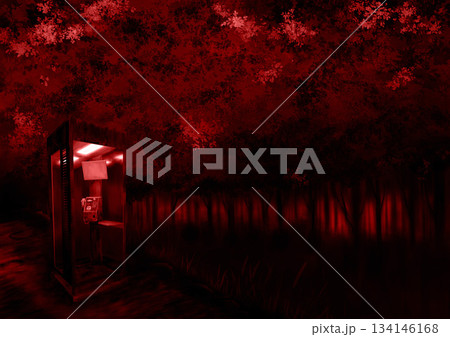 夜の心霊スポットにある不気味な電話ボックス赤 夜の心霊スポットにある不気味な電話ボックス赤 134146168