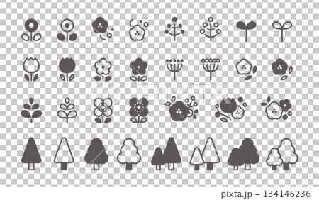 シンプルな木と花のアイコンセット 134146236