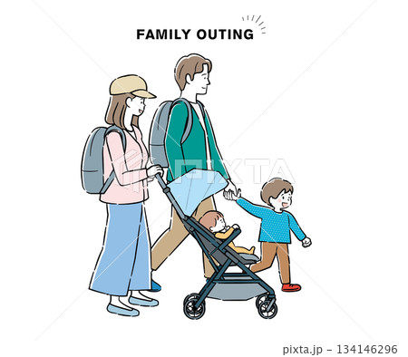 4人家族で外出しているイラスト A 134146296