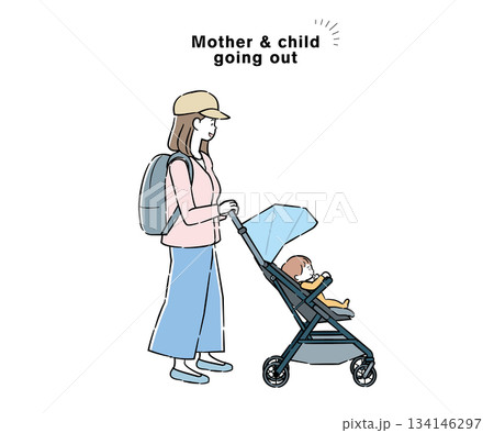 母子で外出しているイラスト 1 134146297