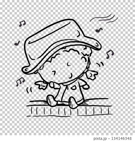 Little girl waving with music cartoon outline illustration Little girl waving with music cartoon outline illustration 134146348