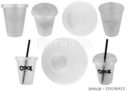 Plastic cup with straw isolated on white background Plastic cup with straw isolated on white background 134146413