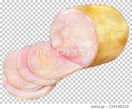 水彩插畫，手繪插畫，加工食品，火腿培根 134146520
