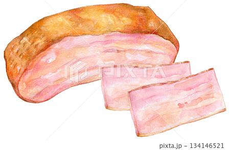 水彩イラスト 手書きイラスト 加工食品 ハムやベーコン 水彩イラスト 手書きイラスト 加工食品 ハムやベーコン 134146521