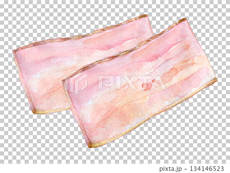 水彩イラスト　手書きイラスト　加工食品　ハムやベーコン 134146523