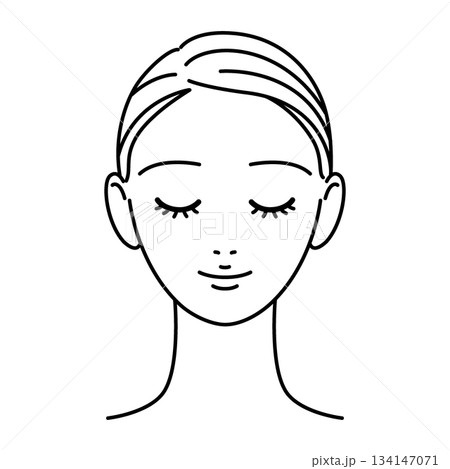 目を閉じた女性　線画イラスト　美容　スキンケア 134147071