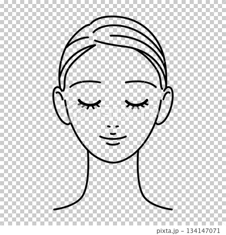 目を閉じた女性　線画イラスト　美容　スキンケア 134147071