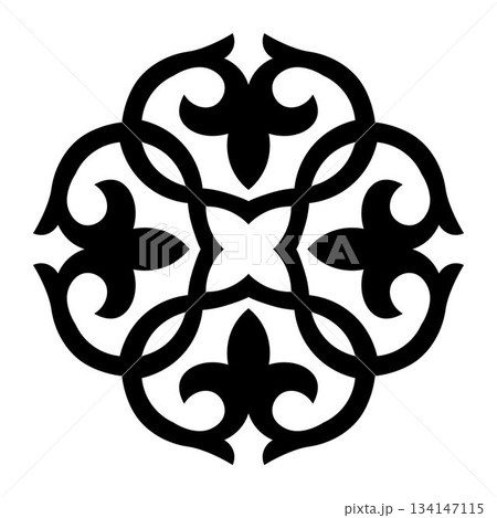 Oriental pattern with arabesques and floral elements. Traditional ornament. Beautiful vintage ethnic arabesques. EPS. Suitable for round surfaces, home decor, textiles, embroidery, medallion, plate Oriental pattern with arabesques and floral elements. Traditional ornament. Beautiful vintage ethnic arabesques. EPS. Suitable for round surfaces, home decor, textiles, embroidery, medallion, plate 134147115