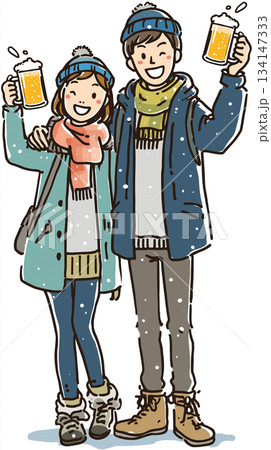 乾杯で盛り上がる若者の飲み会イラスト|男性女性グループ、笑顔、ビール、ジョッキ、食事、パーティー 乾杯で盛り上がる若者の飲み会イラスト|男性女性グループ、笑顔、ビール、ジョッキ、食事、パーティー 134147333